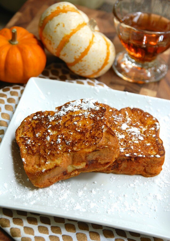 Pumpkin french toast with bacon maple syrup